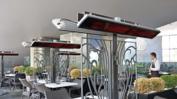Heatscope Vision 3200W Radiant Heater warms Vision Godiva Zorlu’s outdoor restaurant terrace with infrared efficiency.
