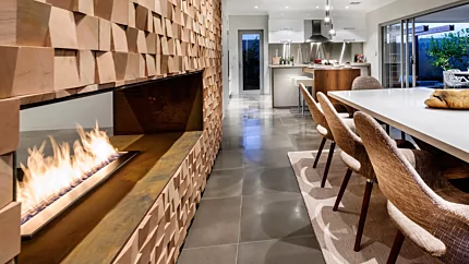 EcoSmart Fire XL900 Ethanol Burner brings a modern fireplace feature to the dining room of The Brindabella private residence in Australia.